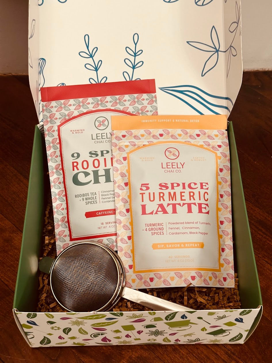Turmeric Latte Chai Gift Box comforting housewarming gift with chai and turmeric latte